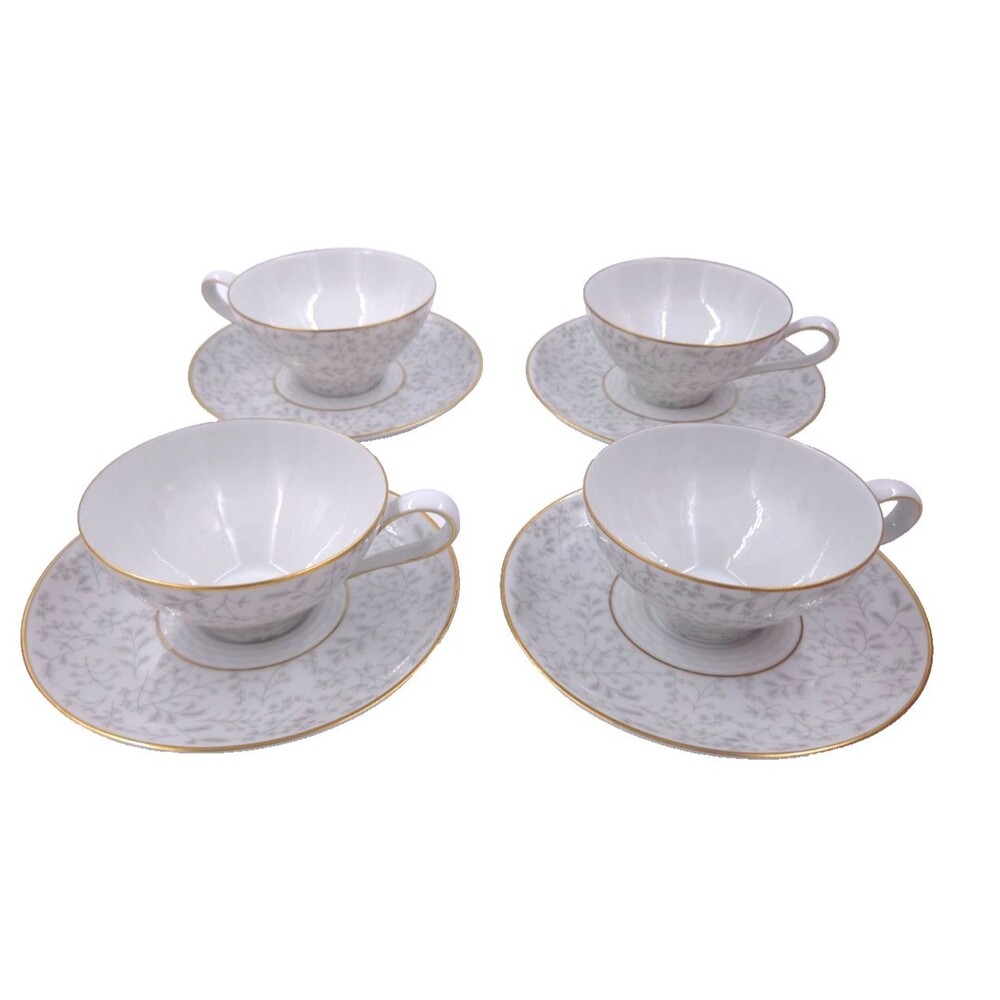 Johann Haviland Bavaria Germany of 4 Cups & Saucers SILVER & GOLD - FINE CHINA